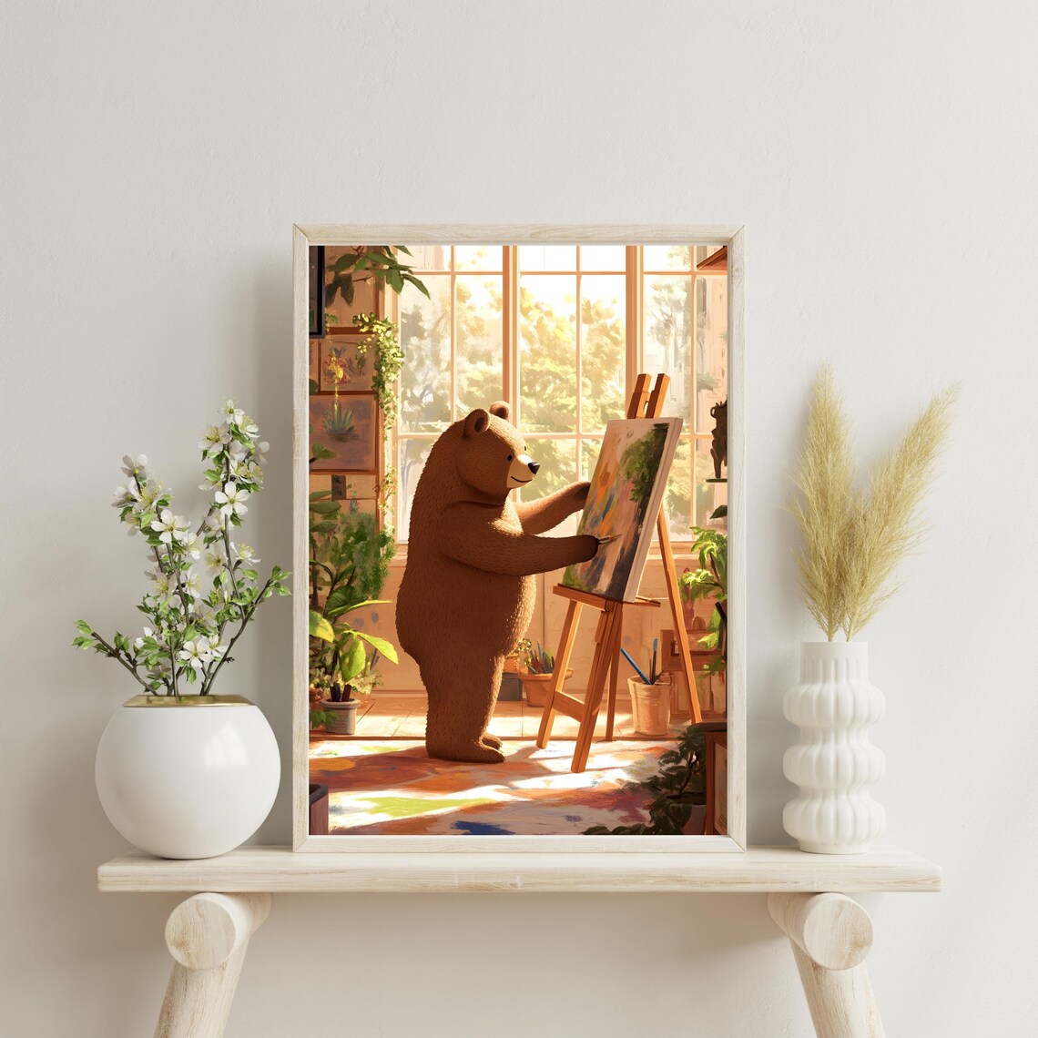 Creative Brown Bear Artist Painting at an Easel in a Sunny Studio Poster - Image 3