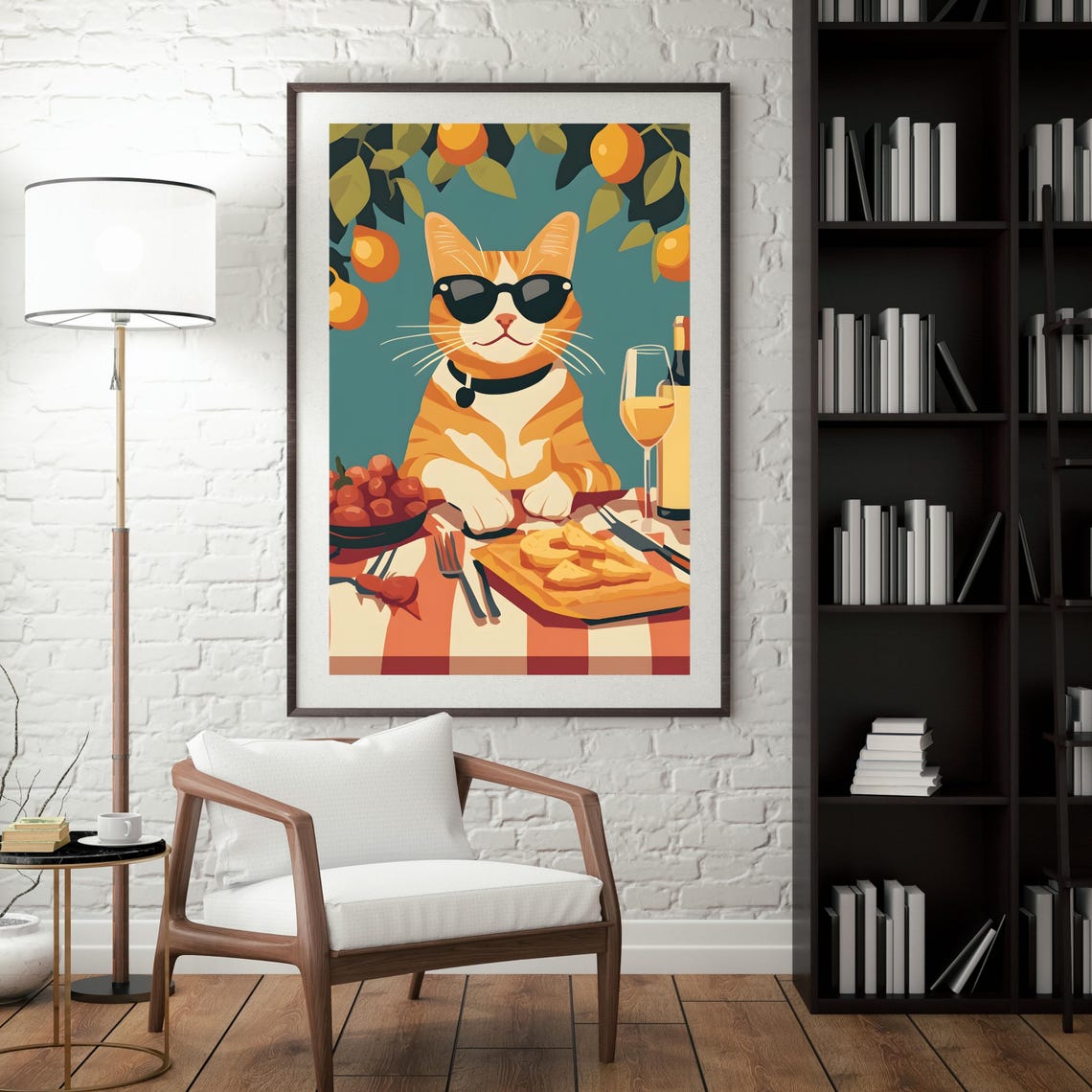 Cool Orange Cat With Sunglasses at Lemon Picnic Table Poster - Image 5