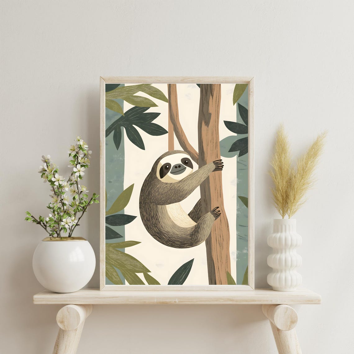 Cute Sloth Climbing a Tree Branch in a Tropical Jungle Poster - Image 2