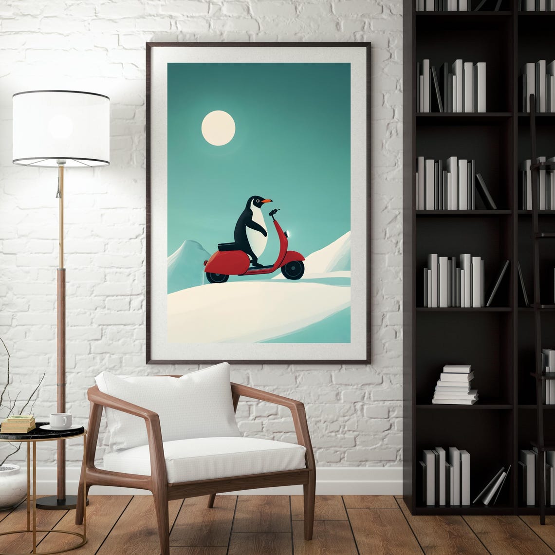 Penguin Riding A Red Scooter Through A Snowy Winter Landscape Poster - Image 5