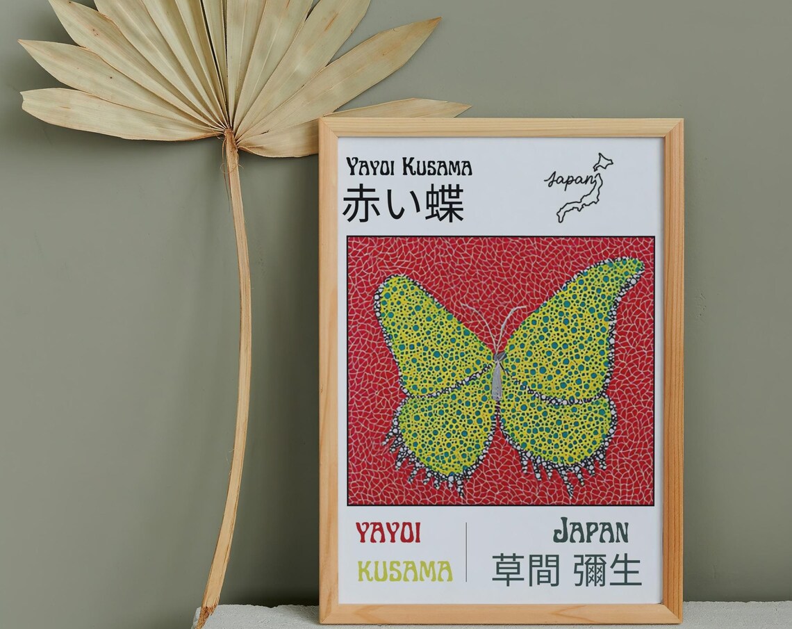 Yayoi Kusama Butterfly Dot Art Red Japan Gallery Wall Poster