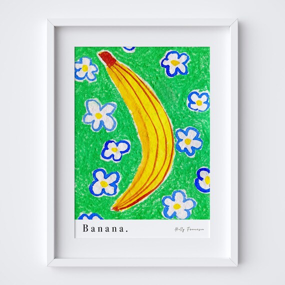 Banana Watercolour Fruit Art Print, Whimsical Kitchen Decor