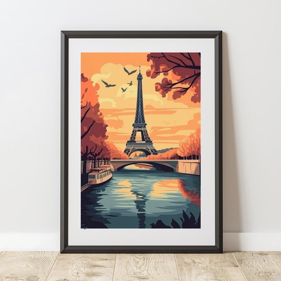 Eiffel Tower Print Vintage Paris Wall Art Colorful France Poster Eclectic Gallery Decor Aesthetic Room Dcor