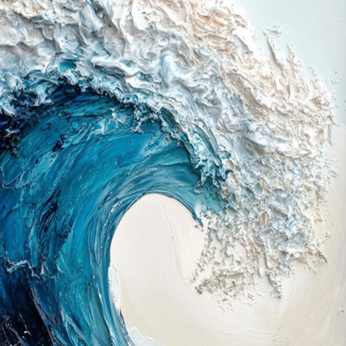 Blue Ocean Wave Oil Painting, 3D Texture Wall Art - Image 2