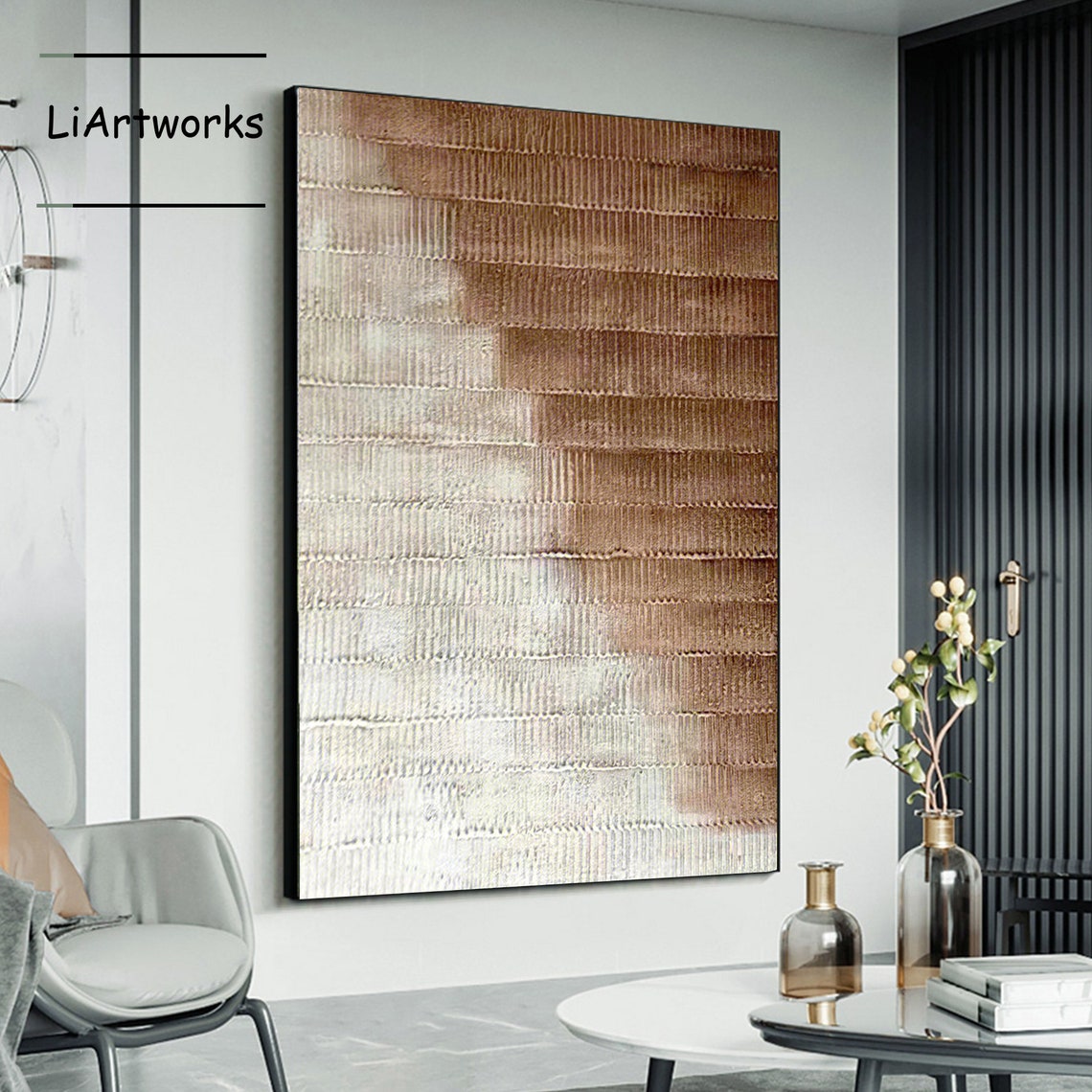 Abstract Textured Beige and Tan Ridged Painting Neutral Modern Poster - Image 3