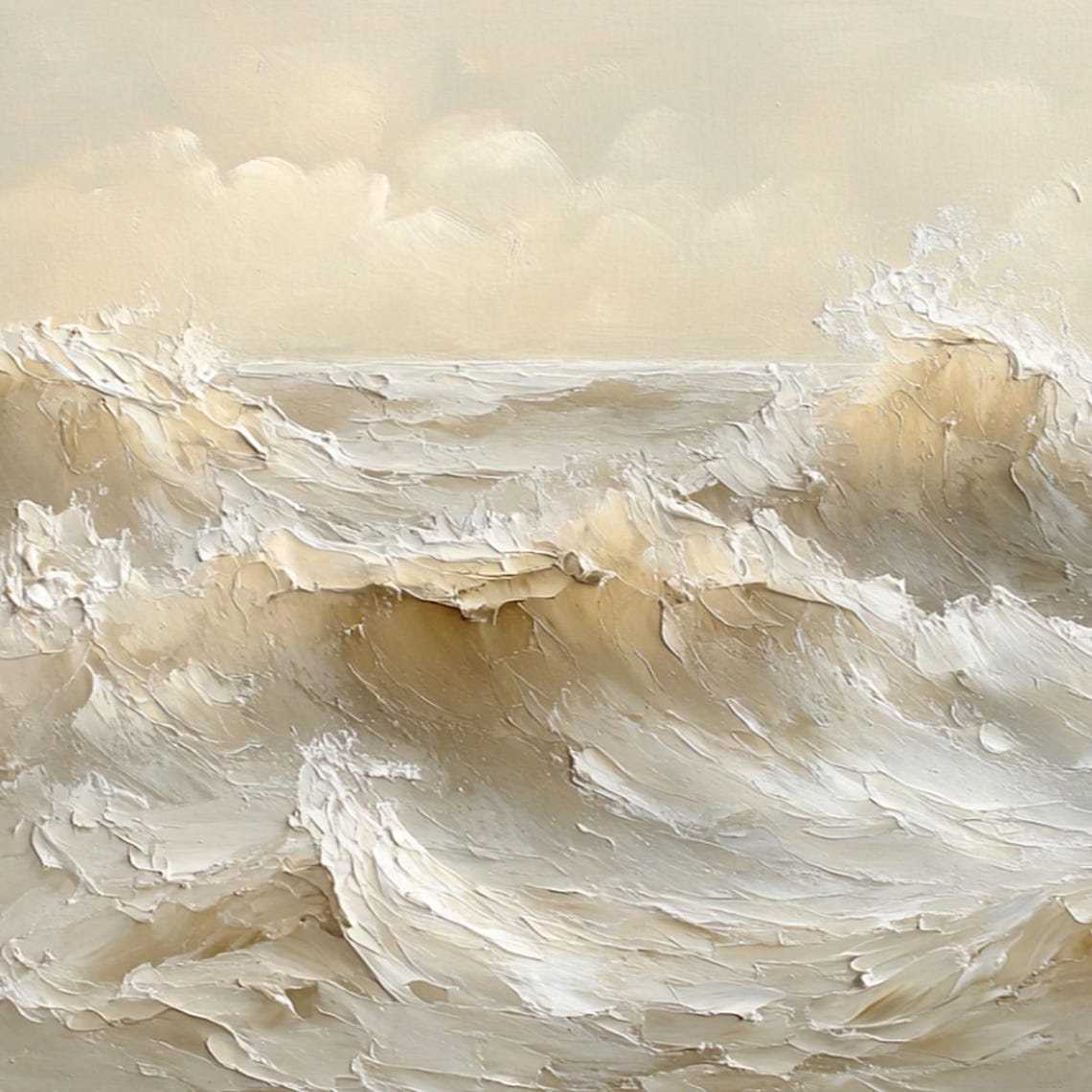 Crashing Beige Waves With White Spray Textured Ocean Art Poster - Image 2