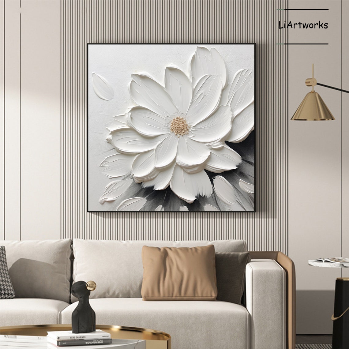 White Flower Textured On Black And White Contrast Floral Poster - Image 4