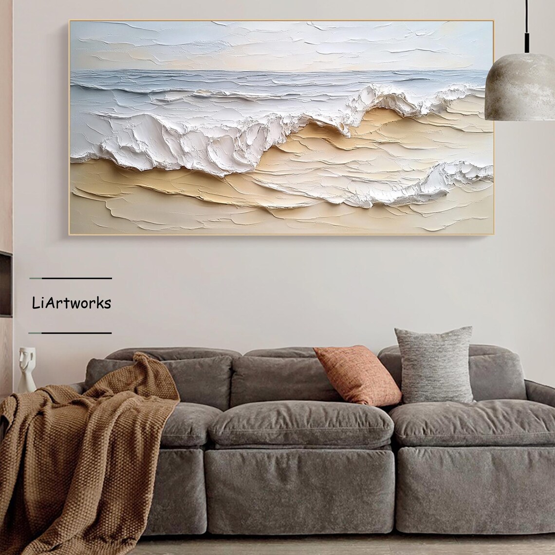 Pale Blue Sea Wave With White Foamy Curl Textured Art Poster - Image 4