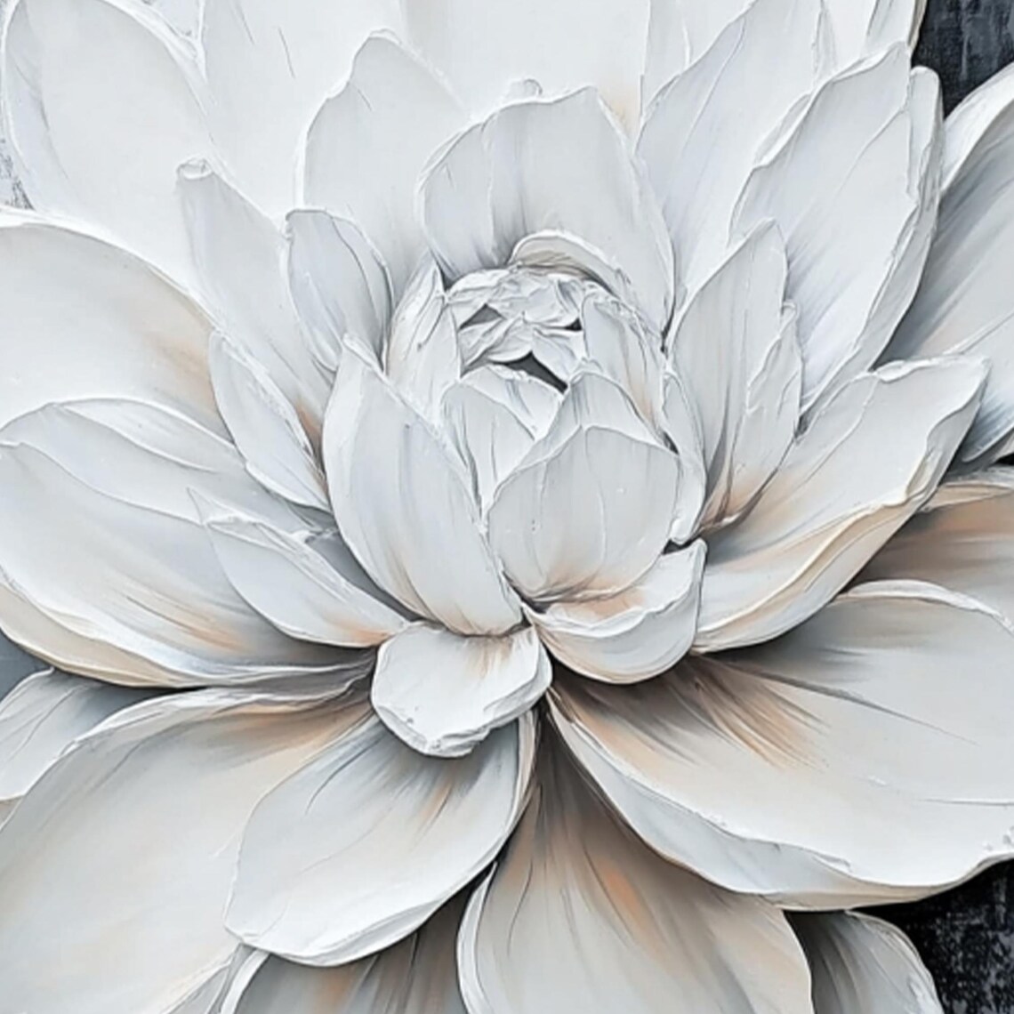 White Blossom Impasto Texture On Dark Gray Floral Art Poster - Image 2