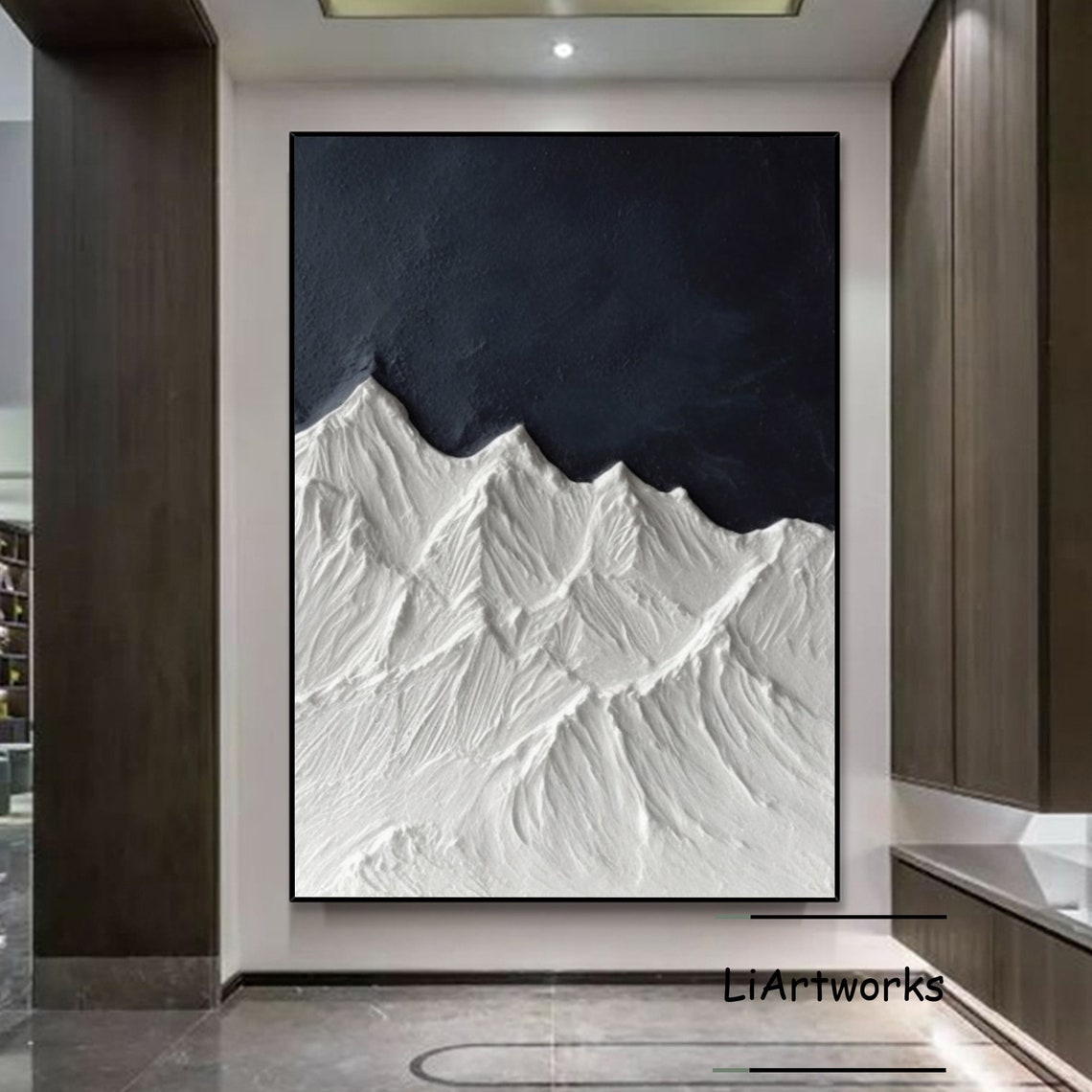 White Mountain Peaks Against Black Sky 3D Textured Art Poster - Image 4