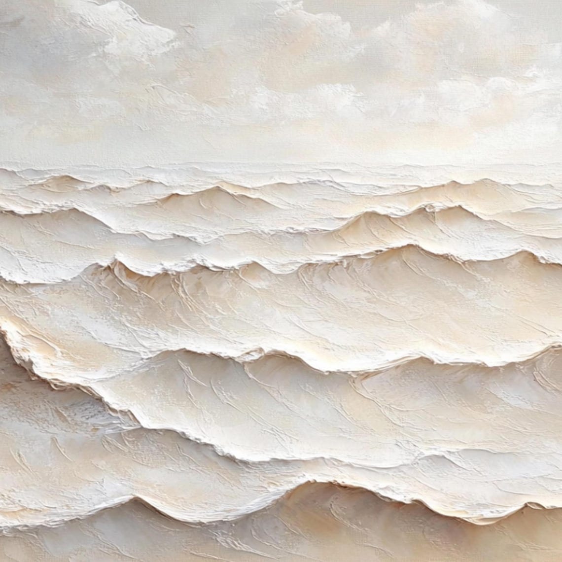 Soft White Rolling Waves Layered Textured Calm Ocean Art Poster - Image 2