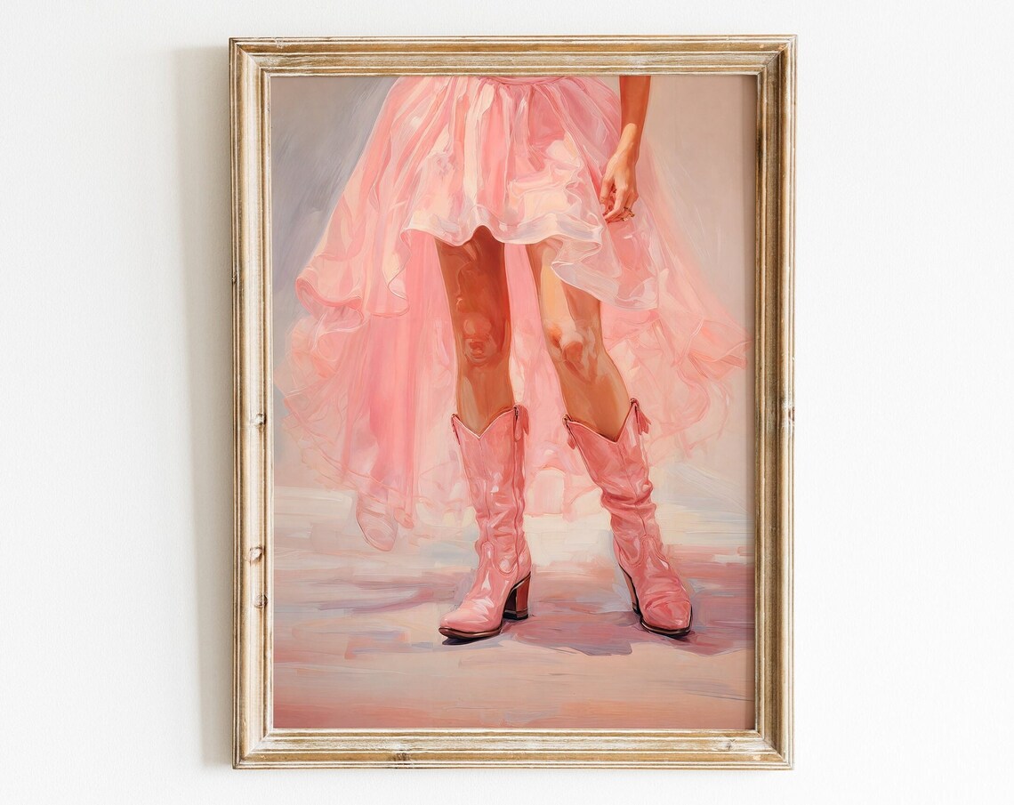 Cowgirl In Pink Boots Dorm Room Wall Art Print