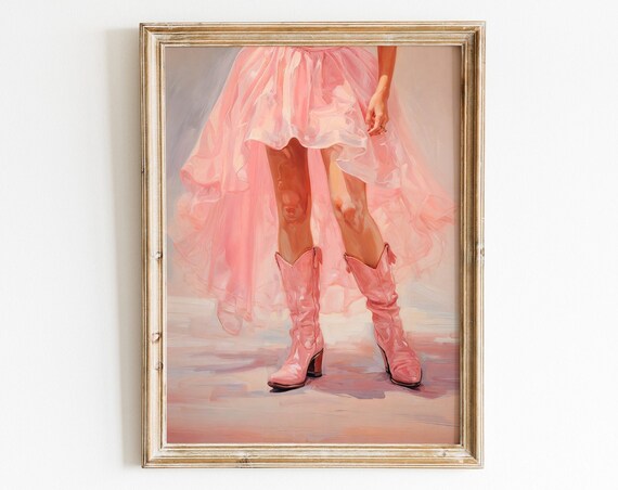 Cowgirl in Pink Boots Retro Western Art Print