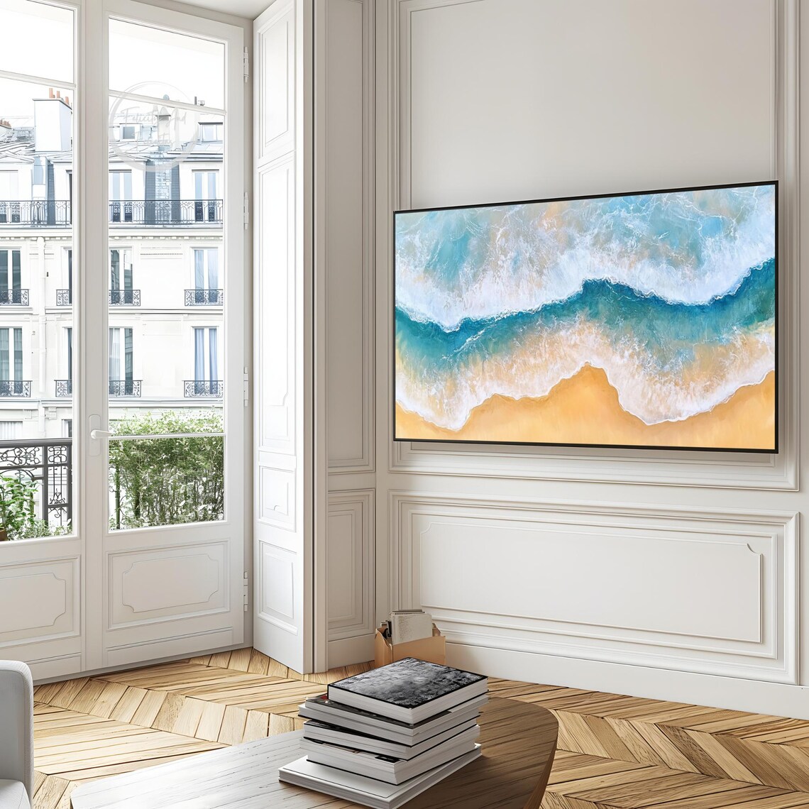 Aerial Ocean Waves Blue and Gold Textured Seascape Abstract Frame TV Art Poster - Image 6