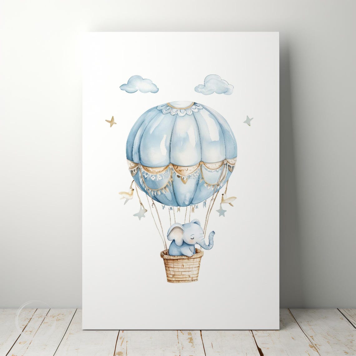 Blue Elephant Nursery Wall Art Watercolor Elephant Nursery Decor Cute Kids Room Illustration Blue Nursery - Image 5