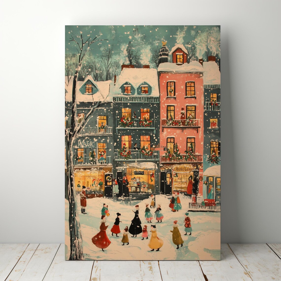 Colorful Christmas Town Retro Holiday Wall Art Print - Image 5