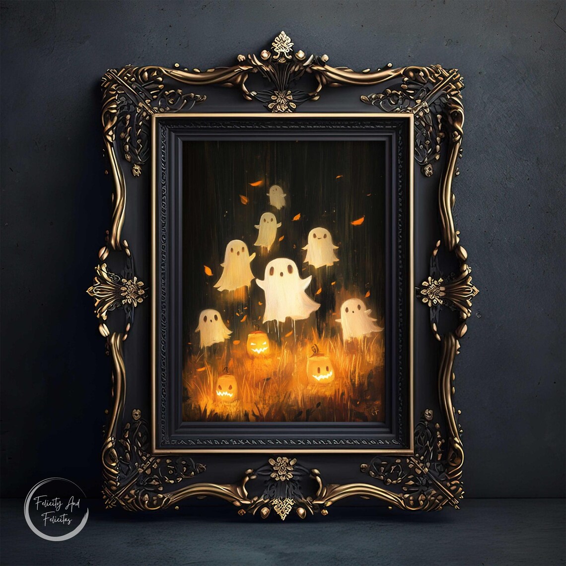 Cute Glowing Ghosts with Jack O Lanterns in Night Field Poster - Image 6