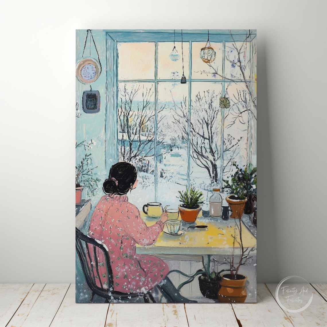 Woman Drinking Tea By Snowy Window Cozy Winter Morning Poster - Image 6