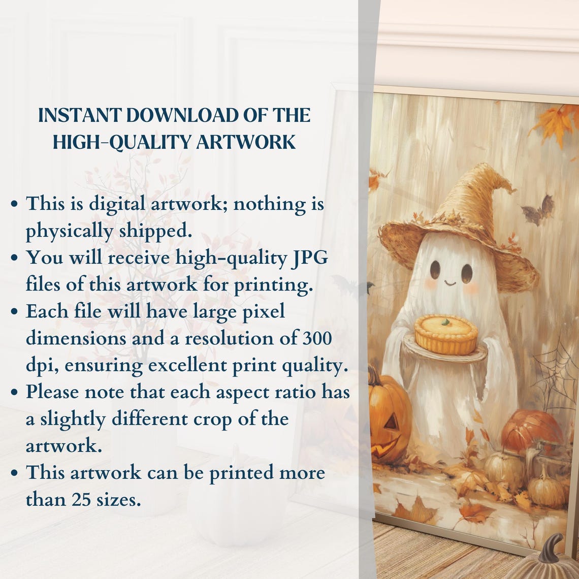 Cute Ghost With Pumpkin Pie Jack O Lanterns Halloween Wall Art - Image 3