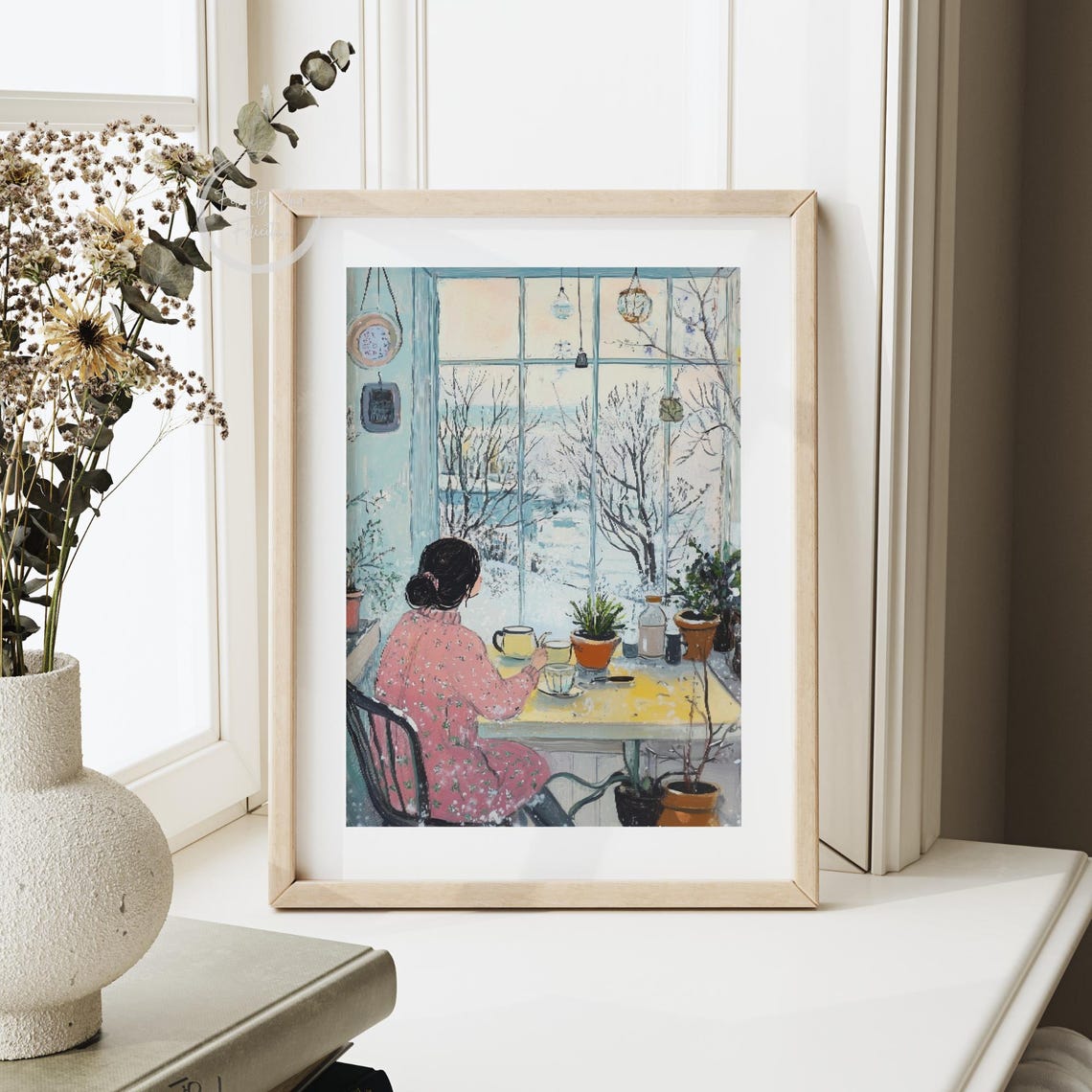 Woman Drinking Tea By Snowy Window Cozy Winter Morning Poster - Image 5