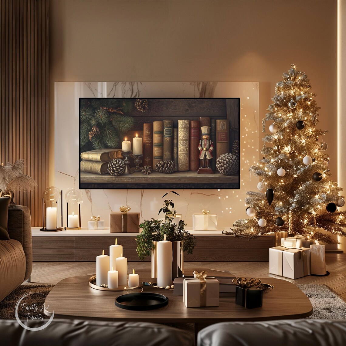 Vintage Books Nutcracker Candles Christmas Library Still Life Poster - Image 4
