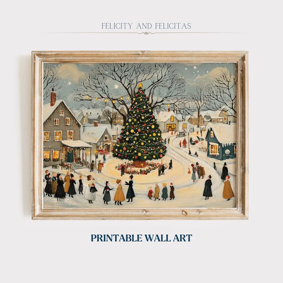 Christmas Tree Wall Art Retro Christmas Art Cute Winter Prints Seasonal Decor Christmas Farmhouse Decor