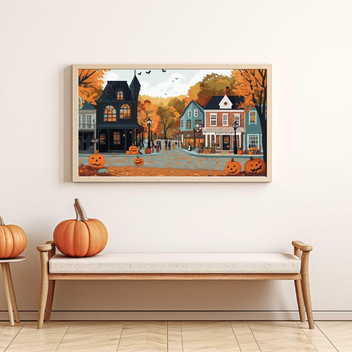 Halloween Town Street with Jack O Lanterns and Shops Fall Poster - Image 4