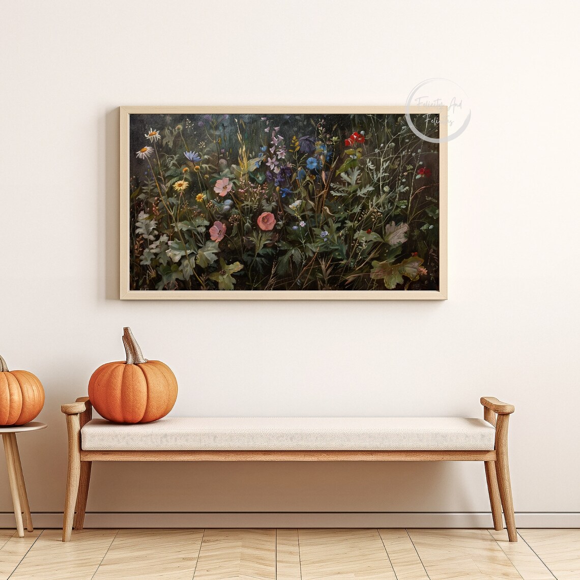 Wildflower Meadow On Dark Moody Vintage Botanical Painting Poster - Image 5