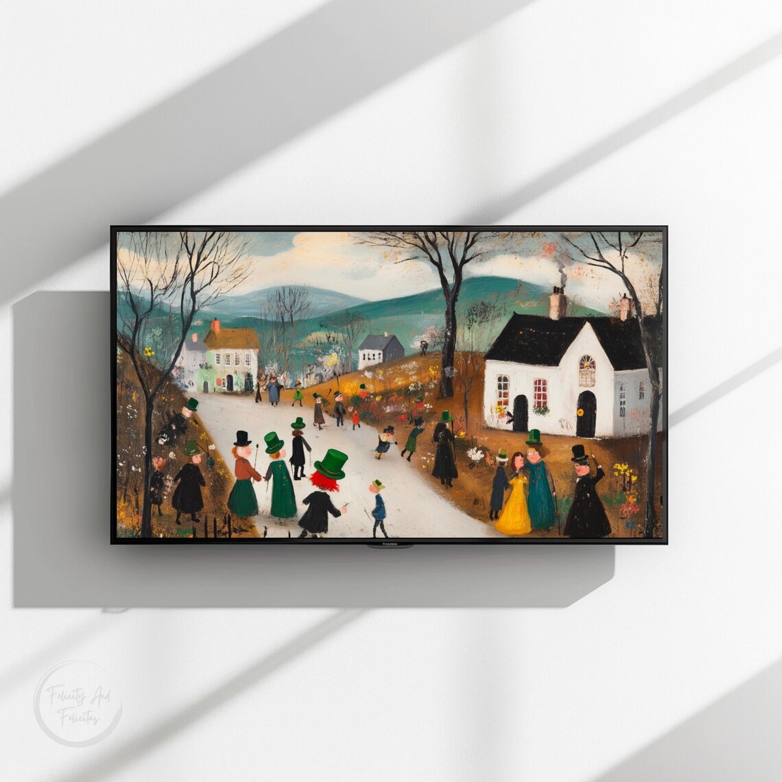 Saint Patricks Day Village Parade Green Hats Church Wall Art - Image 3