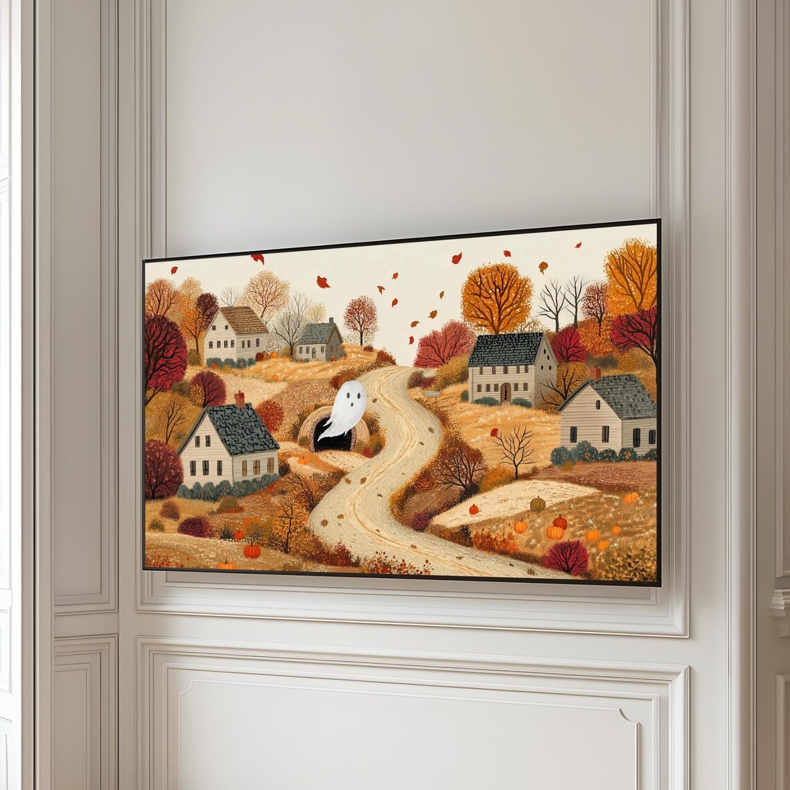 Autumn Country Road Ghost Pumpkins Fall Foliage Halloween TV Poster - Image 3