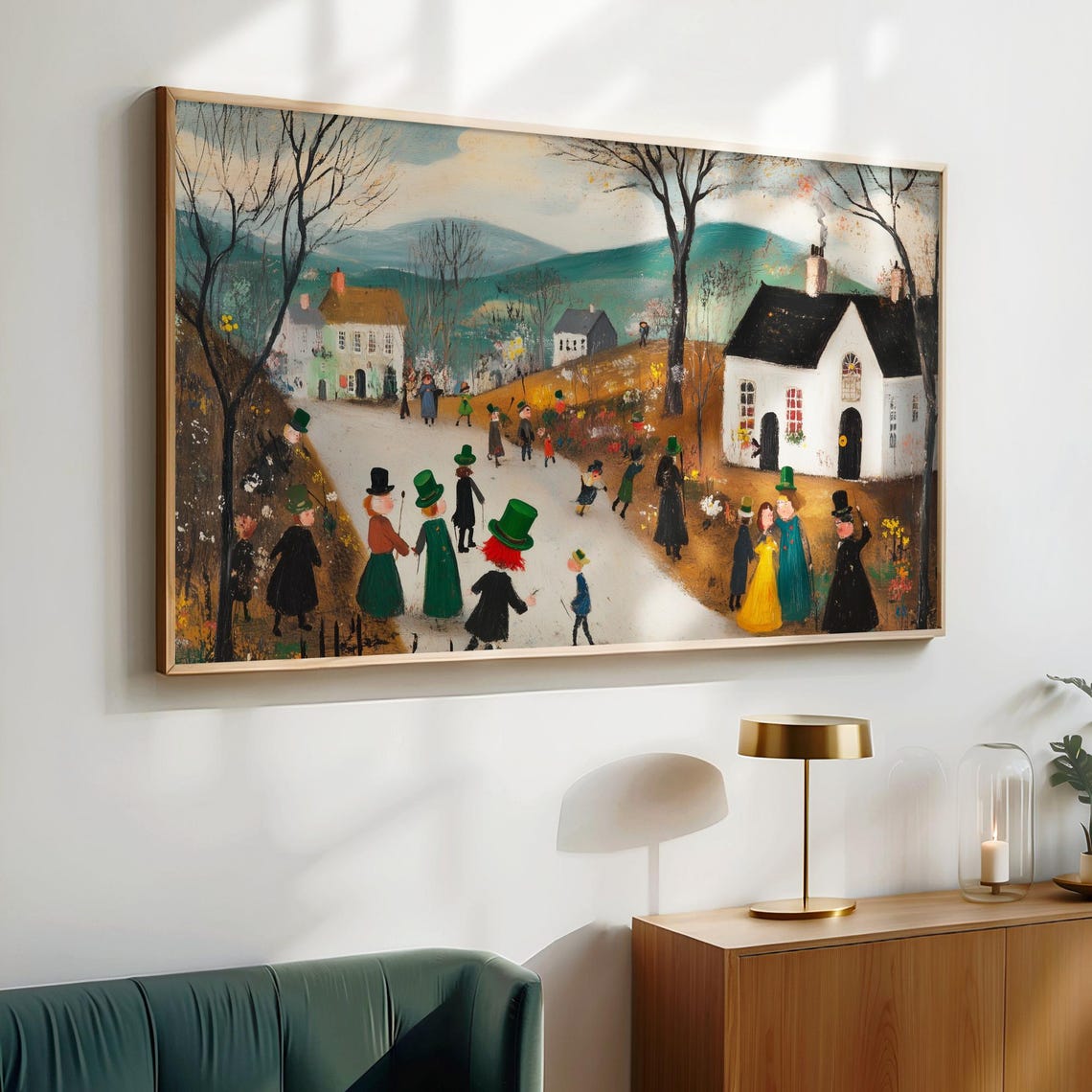 Saint Patricks Day Village Parade Green Hats Church Wall Art - Image 4