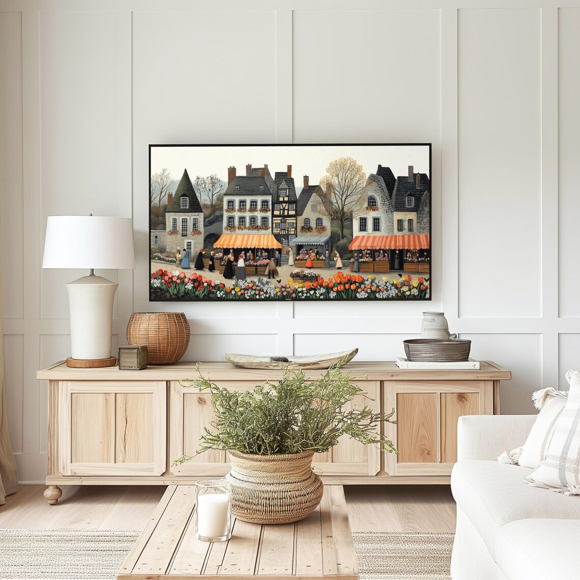 Retro Tulip Flower Market Old Town Spring Awnings Frame TV Art Poster - Image 5