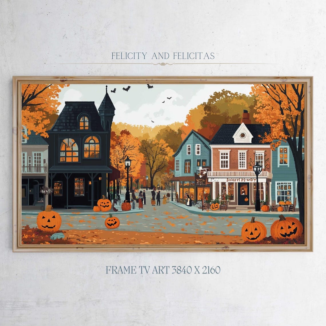 Halloween Town Street with Jack O Lanterns and Shops Fall Poster