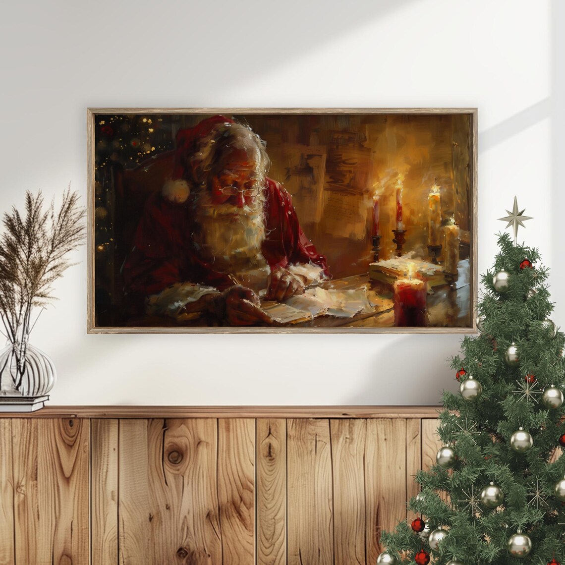 Santa Claus Writing Letters by Candlelight Cozy Night Art Poster - Image 5