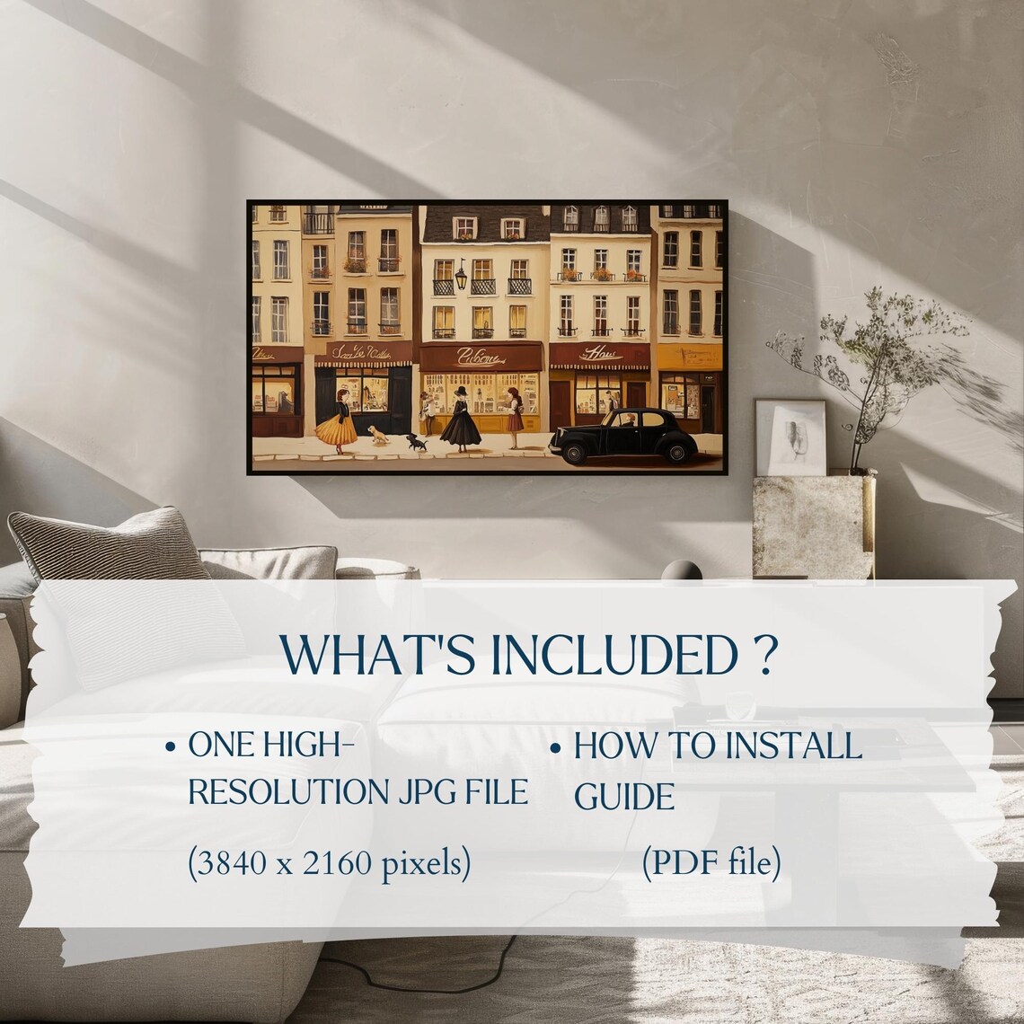 Vintage Paris Street Scene Boutiques Classic Car Stylish Wall Art - Image 2