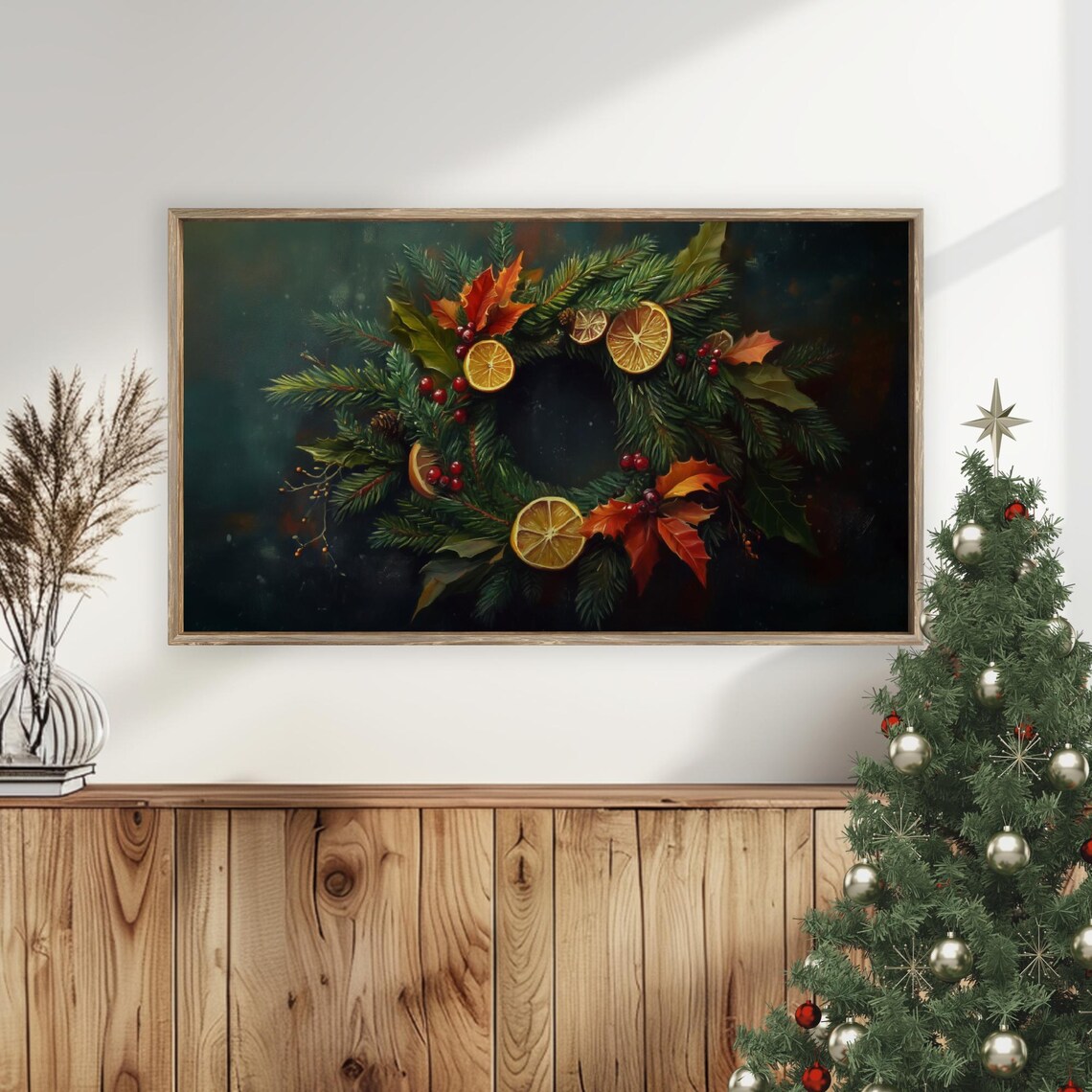 Christmas Botanical Wreath Dried Orange Slices Berries Art Poster - Image 5