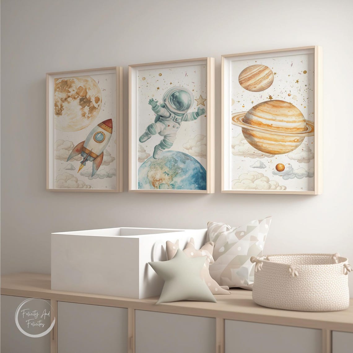 Space Nursery Astronaut Rocket Planets Kids Bedroom Set Poster - Image 3