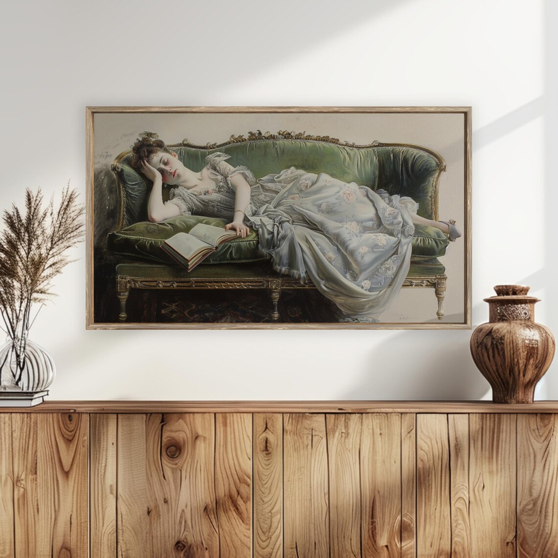 Decadent Young Woman Asleep Antique Chaise Lounge Elegant Wall Art - Image 5