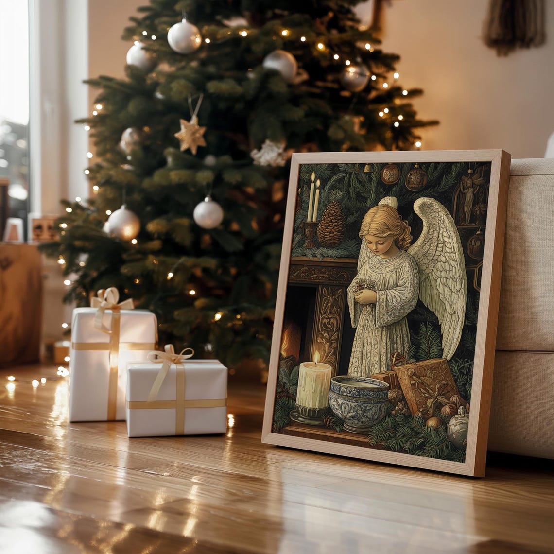 Christmas Angel Wall Art Christmas Angel Artwork Cute Seasonal Decor - Image 4