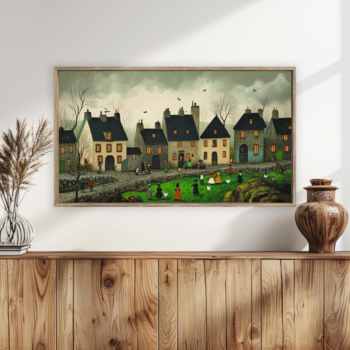 Saint Patricks Day Village Stone Cottages Green Hills Wall Art - Image 4