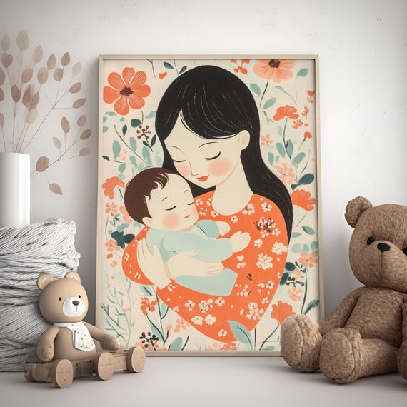 Motherhood Nursery Wall Art Cute Nursery Decor Motherhood Print Kids Room Decor Gift For New Mom