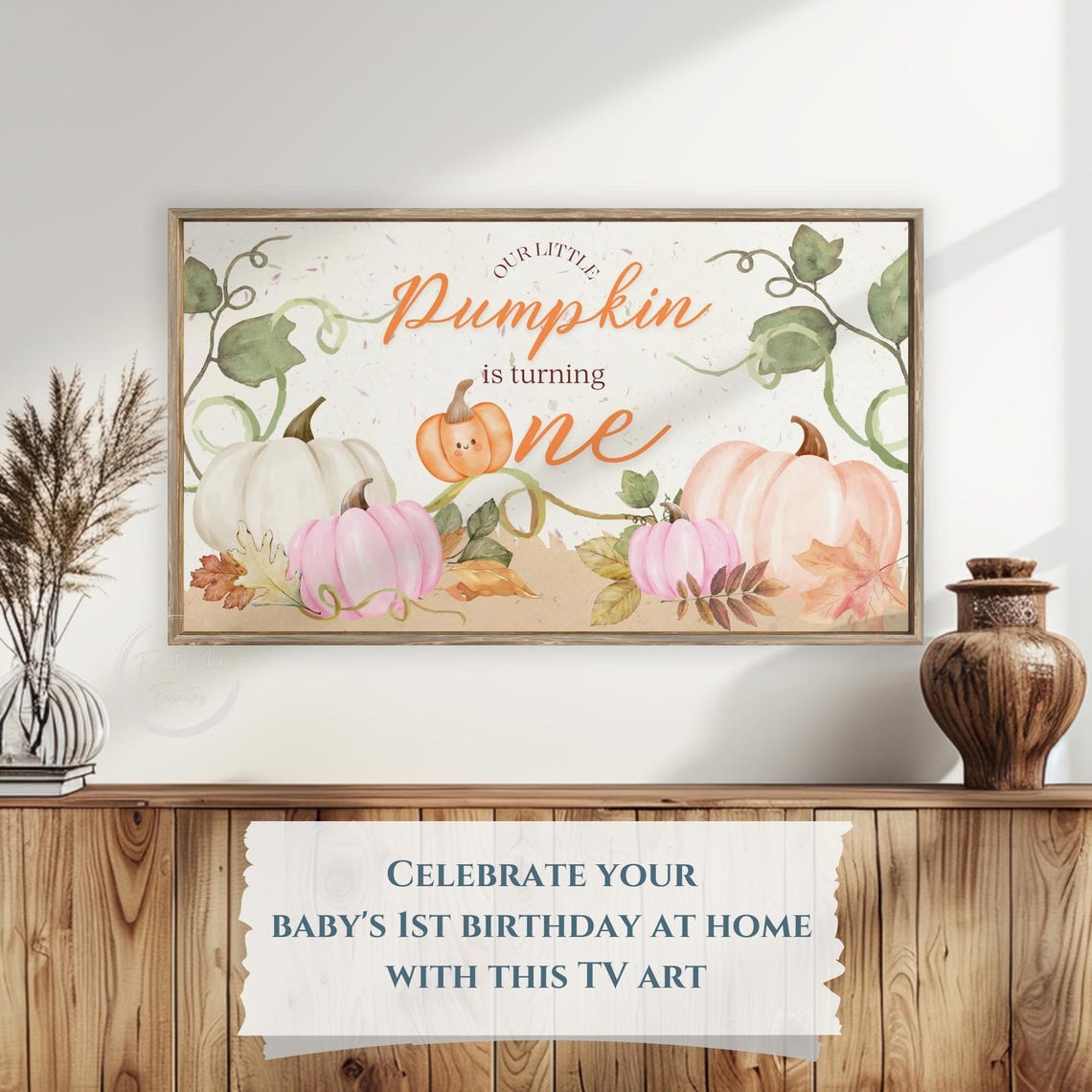 Our Little Pumpkin First Birthday Watercolor Pink Frame TV Poster - Image 5