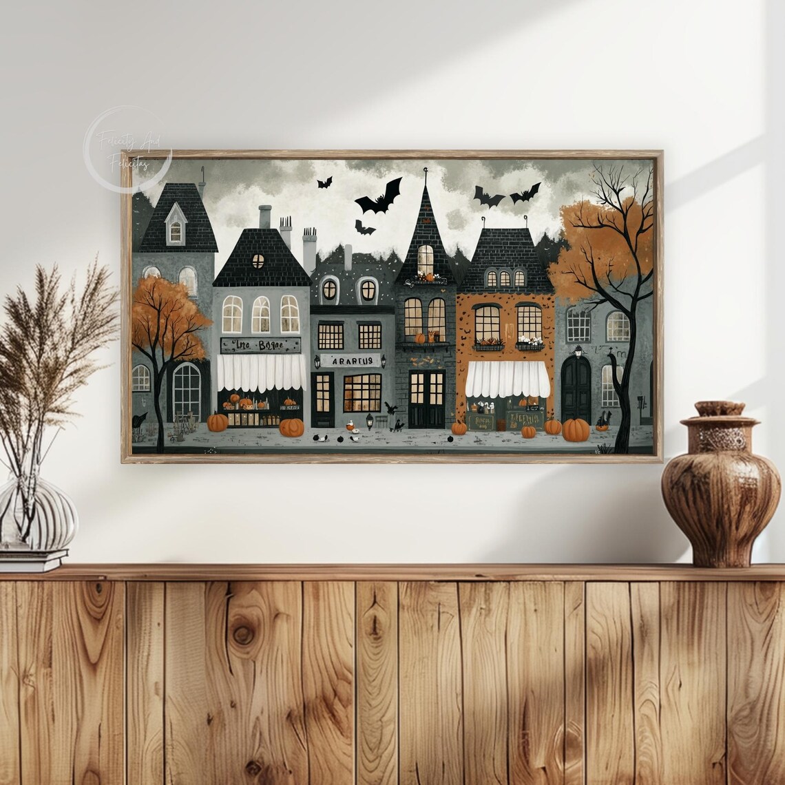Spooky Halloween Town Shops Bats Pumpkins Storybook Street Poster - Image 4