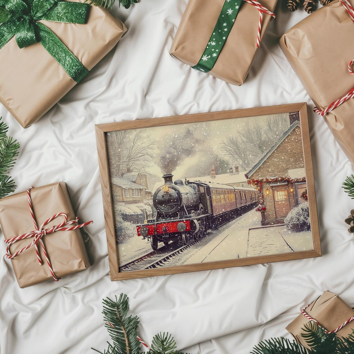 Vintage Christmas Steam Train Snowy Station Holiday Scene Poster - Image 6