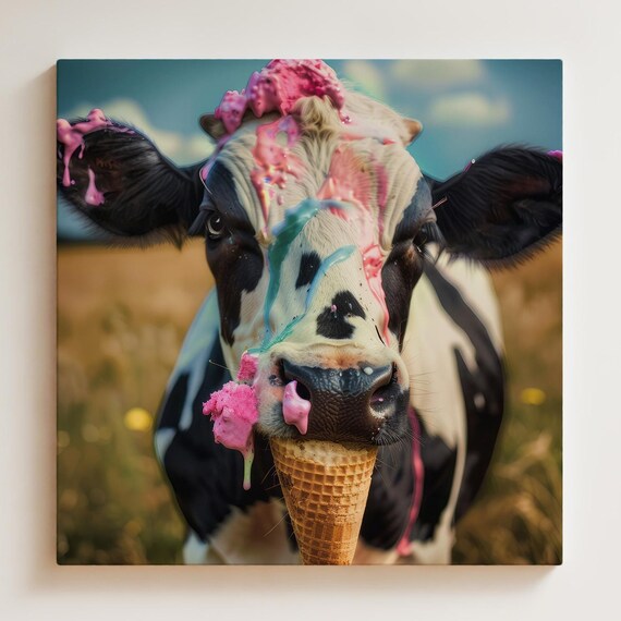 Cow Funny Ice Cream Cone Dessert Poster Print