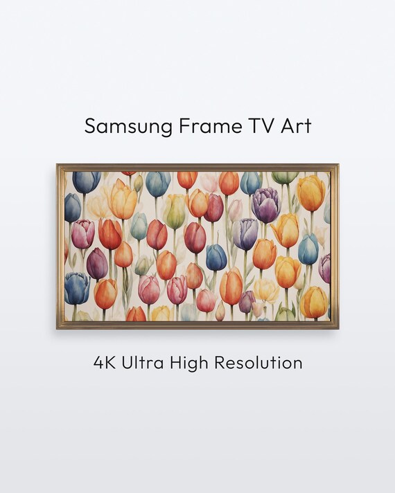 Colorful Watercolor Tulips Spring Flower Pattern 4K Frame TV Poster