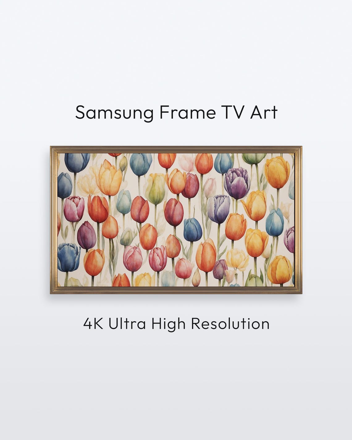 Colorful Watercolor Tulips Spring Flower Pattern 4K Frame TV Poster