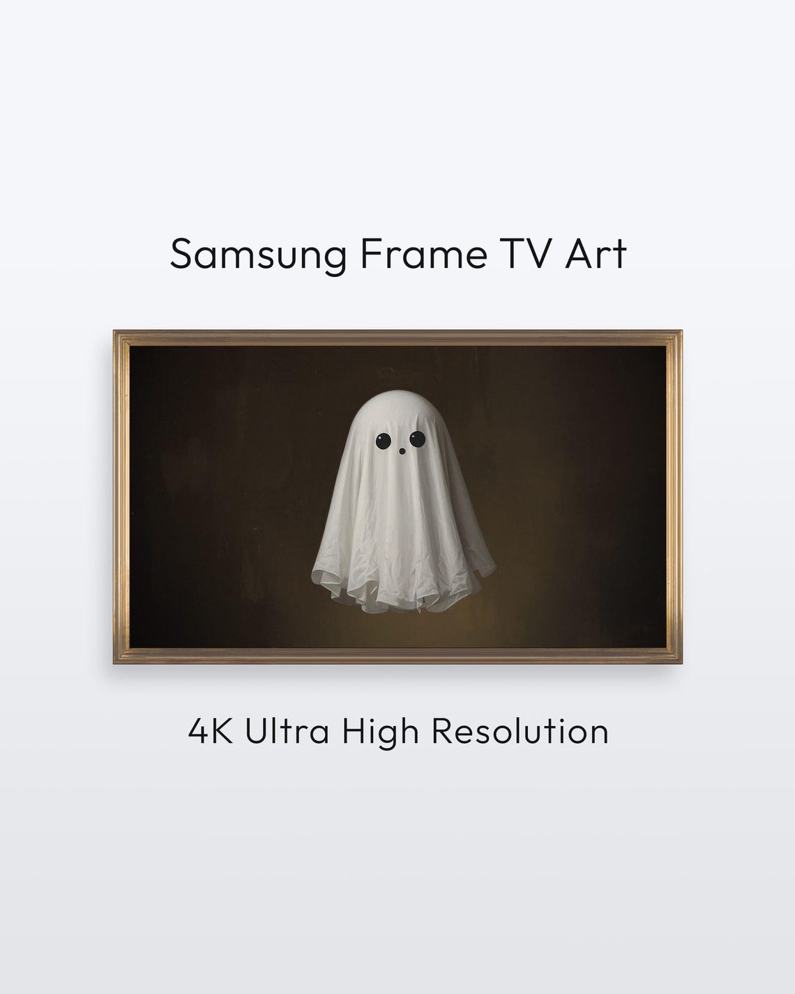 Minimalist Cute Ghost Dark Background Digital Halloween Wall Art