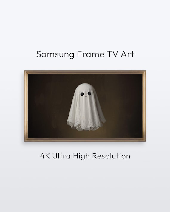 Minimalist Cute Ghost Dark Background Digital Halloween Wall Art