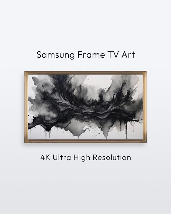 Samsung Frame Tv Art Abstract Black Ink Moody Artwork 4k Print